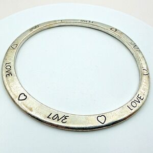 Vintage 90s Silver Tone Love Heart Bangle Bracelet Engraved Women's Jewelry